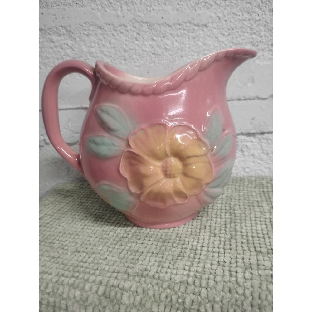 Vintage Hull Pottery Pitcher Pink Dogwood Yellow Flower Made in USA